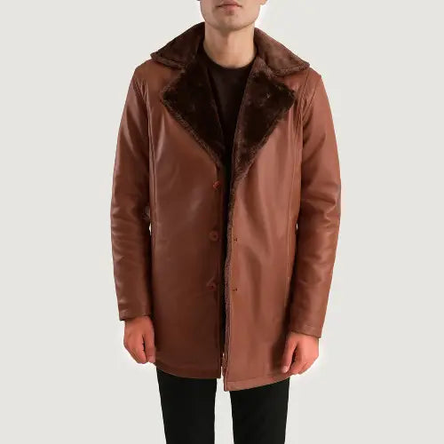 Men's Cinnamon Fur Leather Coat – Brown