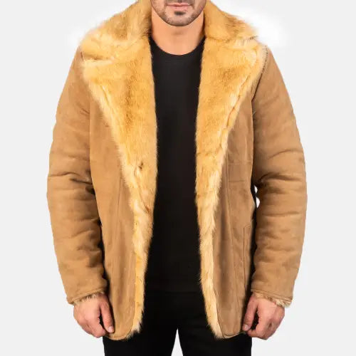 Mens Furlong Suede Leather Coat – Beige