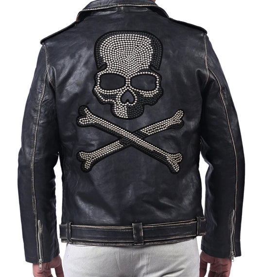 Negan Embroidered Skull Biker leather Jacket